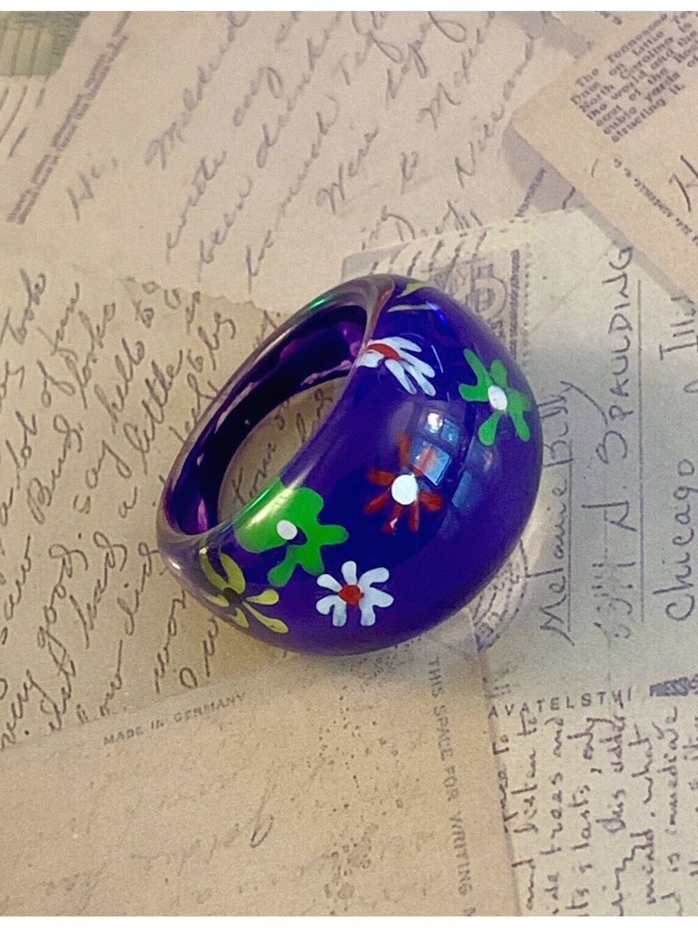 y2k Bold Purple Floral Resin Statement Ring for Fun Color Pop